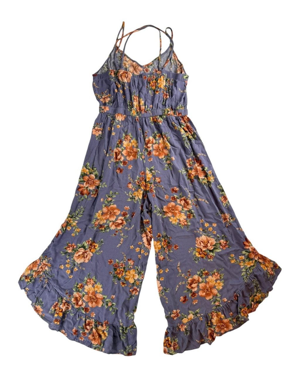American Eagle Floral Wide Leg Cropped Jumpsuit Large Boho Culotte Romper - Picture 3 of 9